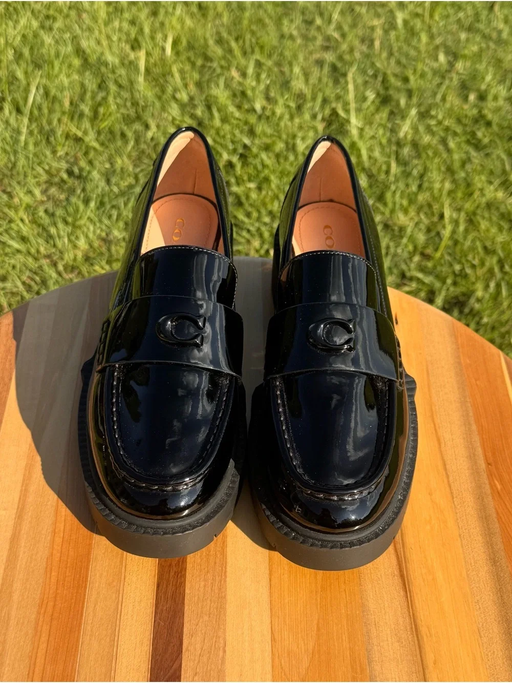 Ladies Coach Black Patent Leather Platform Loafers